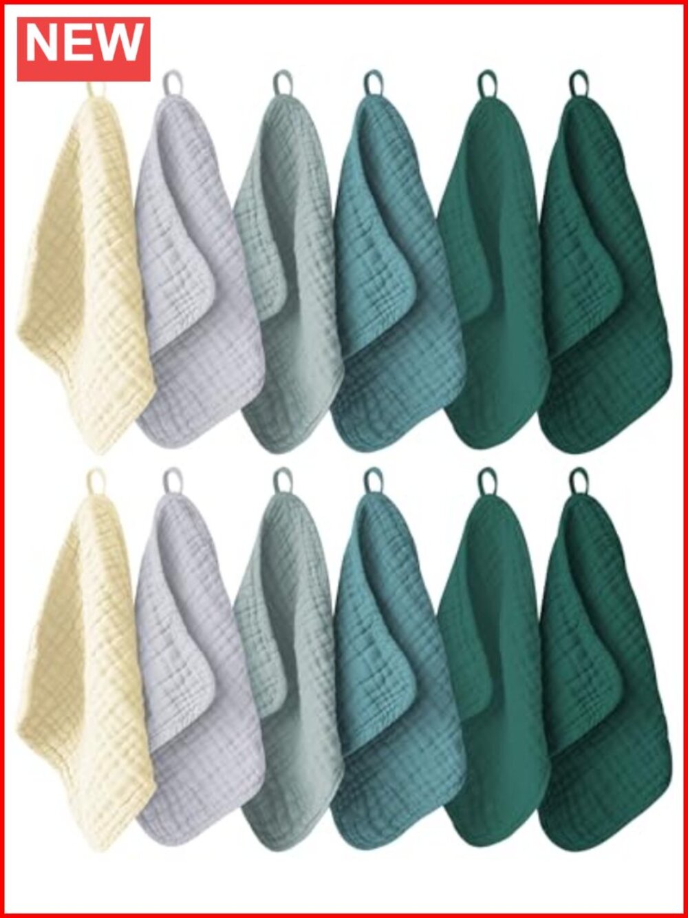 12 Pack Muslin Baby Washcloths 100% Cotton Soft 12x12 Inch